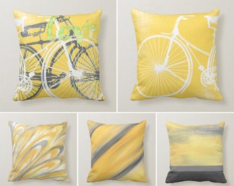 Abstrakter gelb grauer Kissenbezug, Boho Bettwäsche Home Decor, Fahrrad Liebe Kissen, Geometrisches Kissen