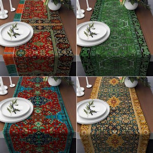 オリエンタルラグテーブルランナー、ペルシャスタイルテーブルランナー、ボヘミアンダイニングテーブルデコレーションランナー、ヴィンテージカーペットプリントランナー、トルコモチーフランナー