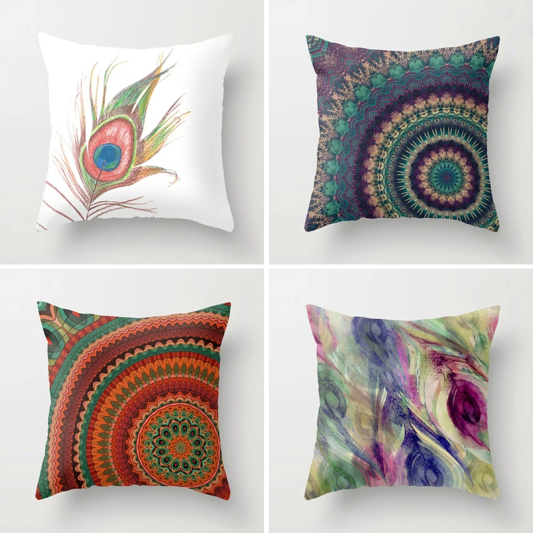 Peacock Pillow Covers, Peacock Throw Bedding Pillow Cover, Peacock