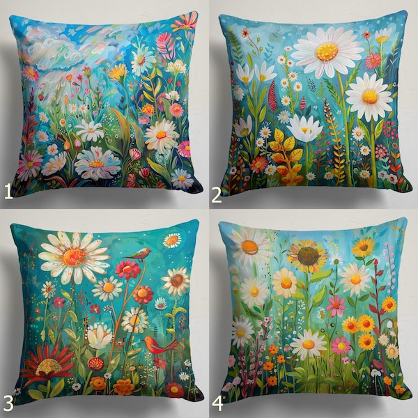 Spring Floral Pillow Covers, Colorful Flowers Pillow Case, Daisy Pattern Throw Pillow Cover, Vivid Color Spring Cushion Covers