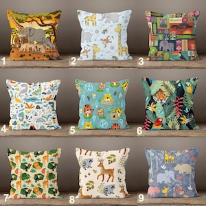 Fundas de almohada con animales adorables, fundas decorativas con temática de safari, decoración para sala de juegos, funda de cojín para habitación infantil, colores vibrantes para guarderías.