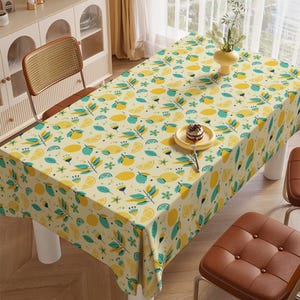 Lemon Printed Tablecloth, Yellow Summer Lemon Table Decor image 2
