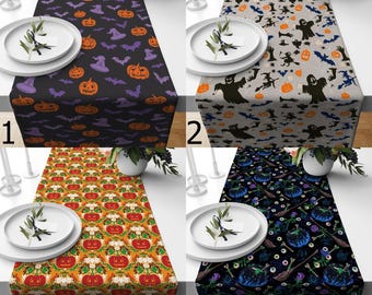 Camino de mesa espeluznante de Halloween, camino de mesa de Halloween, camino de mesa de decoración de comedor con calabazas de Halloween, camino de mesa de murciélagos de Halloween, camino de mesa de Halloween con temática de brujas