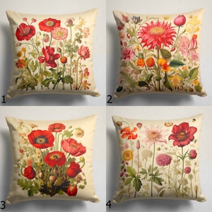 Red Flowers Throw Pillow Cover, Red Poppy Flowers Cushion Cover, Colorful Flower Pattern Pillow Case, Flowers Artful Pillow Covers