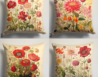 Funda de almohada con flores rojas, funda de cojín con flores de amapola roja, funda de almohada con estampado de flores de colores, fundas de almohada con flores artísticas