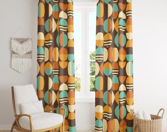 レトロカーテン、ミッドセンチュリーグロメットドレープ、カラフルな70