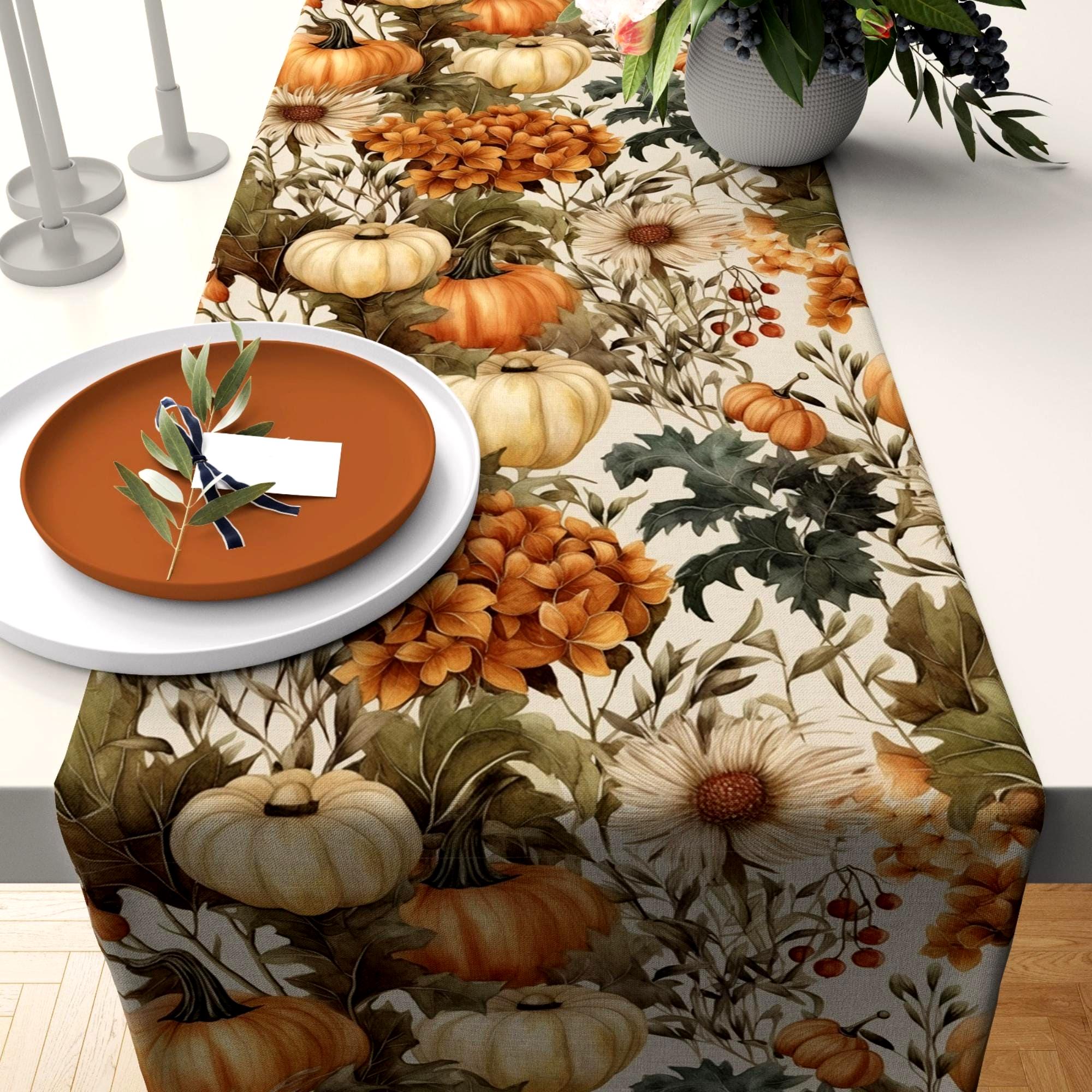 Cafemoon Pumpkin Maple Leaf Table Runner - Black, 13x72 Inches, Fall Decor