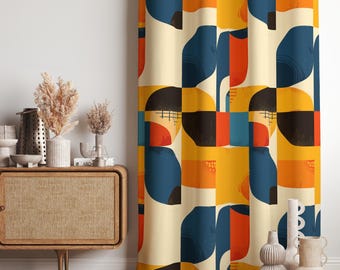 70s Retro Curtains, Retro Geometric Abstract Curtains, MCM Curtain Panels, Retro Blackout Drapes, Mid-Century Modern Window Curtains