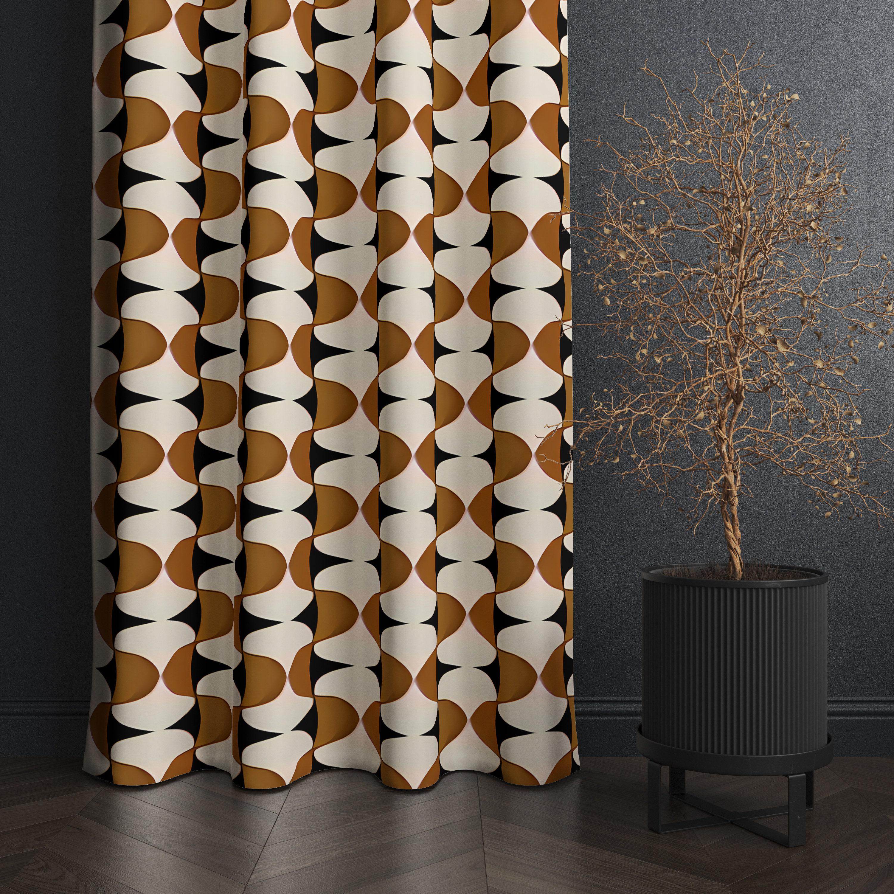 Retro Geometric Curtains, Retro Panel Curtains, Brown Pattern Curtains
