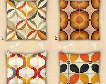 Retro Style Chair Cushion with Ties, Mid Century Modern Chair Pad