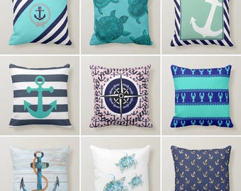 Nautical Pattern Pillow Covers, Decorative Throw Bedding Pillow, Blau Decorative Yacht Cushions, Navy Anchor Pillow Cover, Housewarming Gift