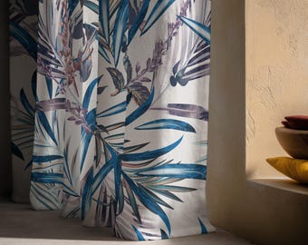 Abstract Tropical Window Panel, Botanical Print Curtains, Tropic Floral Drapes