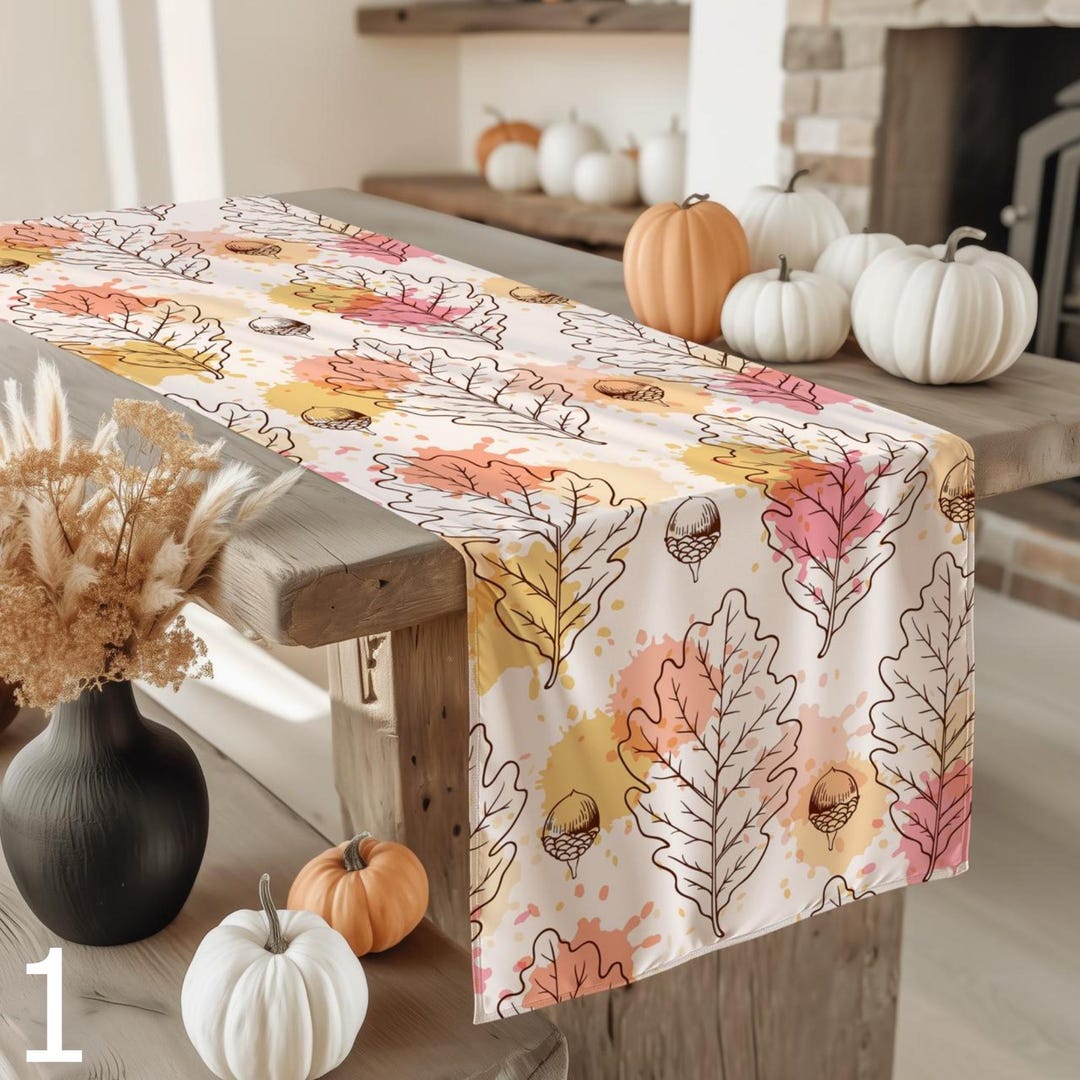 Fall Leaves Table Runners, Acorn Pattern Table Runner, Fall Berries ...