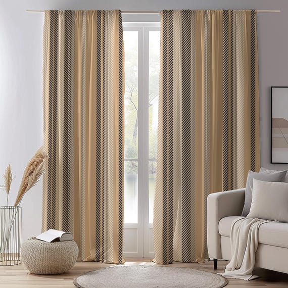 レトロな窓用カーテン、レトロなベージュのカーテンパネル、50年代、60