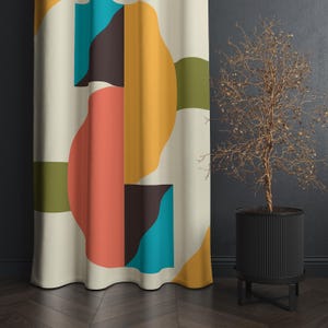Retro Curtain, Geometric Abstract Curtain Panels, Colorful Window Drapes, Mid Century Panel Curtain, 70s Curtains, Geometric Curtains