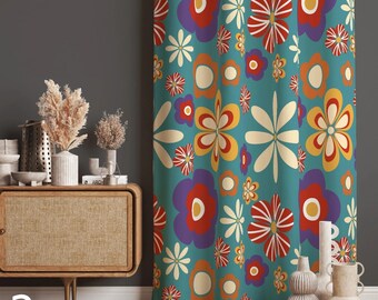 レトロな花柄カーテン、ミッドセンチュリーモダンフローラルカーテン