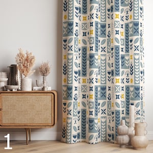Nordic Floral Panels, Scandi Nordic Floral Panel Curtain, Scandinavian Curtains, Scandi Print Window Drapes, Folk Art Floral Curtains