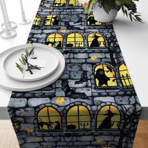 Halloween Runners, Halloween Spooky Table Runner, Black Bat Runner, Skull Tablecloth, Witch Themed Table Topper,  Ghost Design Table Runners