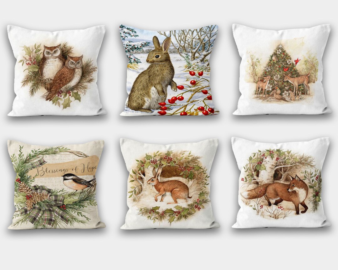Christmas Pillow Cover, Christmas Winter Animals Pillow, Decorative