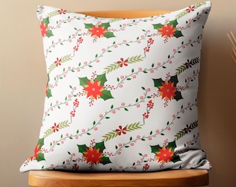 Christmas Flower Throw Pillow Case, Xmas Winter Flowers Throw Pillow Cover