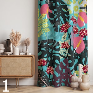 Exotic Leaf Curtains, Tropical Curtains, Green Tropical Leaves Drapes, Botanical Blackout Curtain Panel, Tropical Living Room Curtains