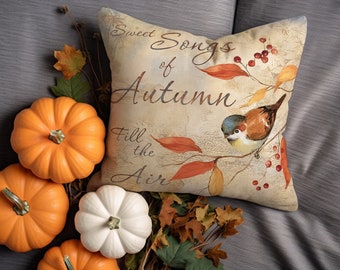 Autumn Birds Pillow Cover, Fall Birds Pillowcase, Fall Harvest Animals Birds Cushion Cover, Fall Animals Home Decor, Thanksgiving Home Decor