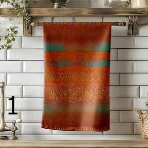 Ethnic Pattern Tea Towels, African Mudcloth Kitchen Towel, Tribal Design Hand Towel, Terracotta Decor Dish Towel