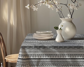 Tribal Table Cloth, Ethnic Black White Table Cover