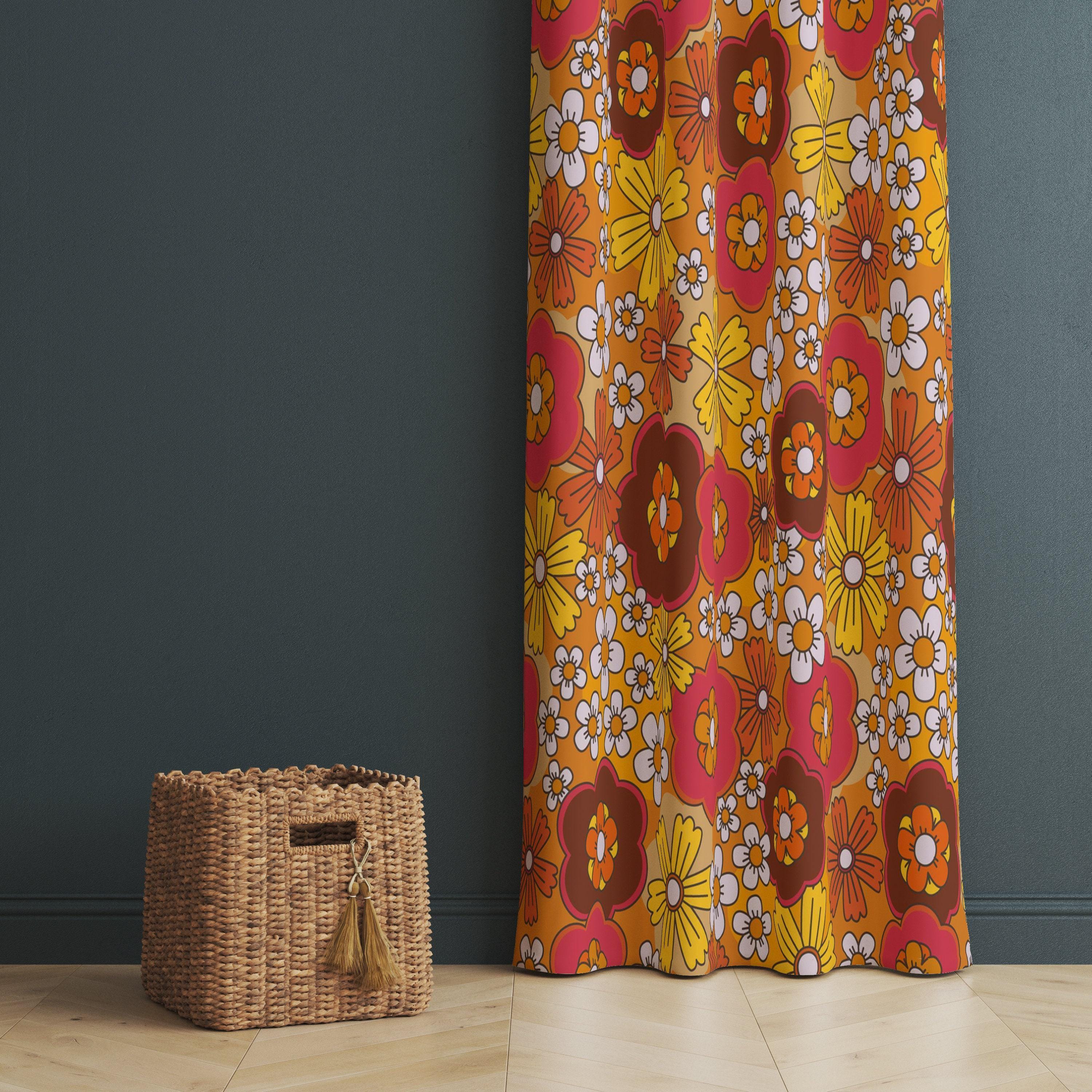 レトロな花柄パネルカーテン、オレンジ色の花柄遮光カーテンパネル、70