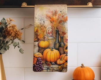 Fall Pumpkin Kitchen Decor, Orange Autumn Dish Towels, Pumpkin Decor Kitchen Towels, Autumn Harvest Tea Towels, Pumpkins Hand Towels