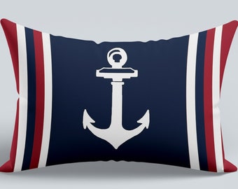 Nautical Pillow Covers, Anchor Pattern Pillow Covers, Decorative Throw Bedding Pillow, Beach House Print Home Decor