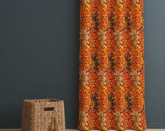 70年代ボヘミアン花柄カーテン、レトロな花柄パネルカーテン、レトロな