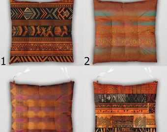 African Waterproof Chairpad, Ethnic Tribal  Mudcloth Style Chair Cushion