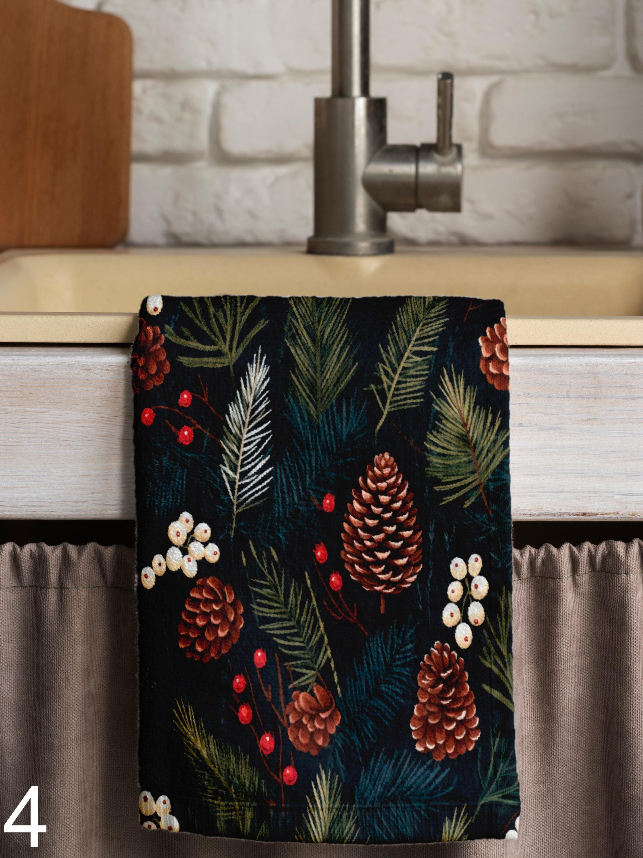 Christmas Kitchen Towels – 2-Pack, 18x28 Inch, Vintage Pine Cone Design – Absorbent Microfiber Dish Towels For Holiday Cooking & Decor - View #2