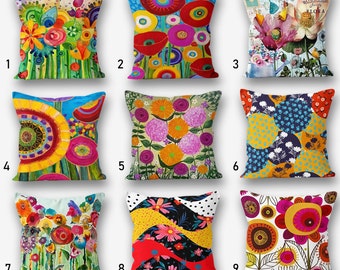 Floral Pattern Pillow Covers, Decorative Throw Bedding Pillow, Couch Cushion Cover, Vibrant colors Print Home Decor, Housewarming Gift