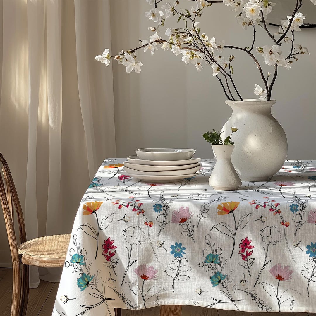 Spring Floral Tablecloth, Wildflowers Printed Tablecloth, Flowers Table ...