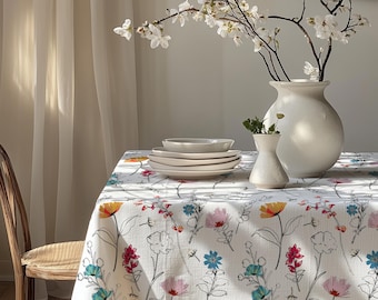 Mantel floral de primavera, mantel estampado de flores silvestres, manteles florales, mantel floral de estilo rústico, mantel rectangular floral