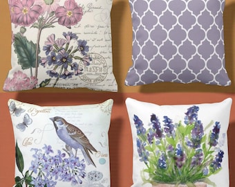 Purple Floral Pillow Cover, Lavender Flowers Cushion
