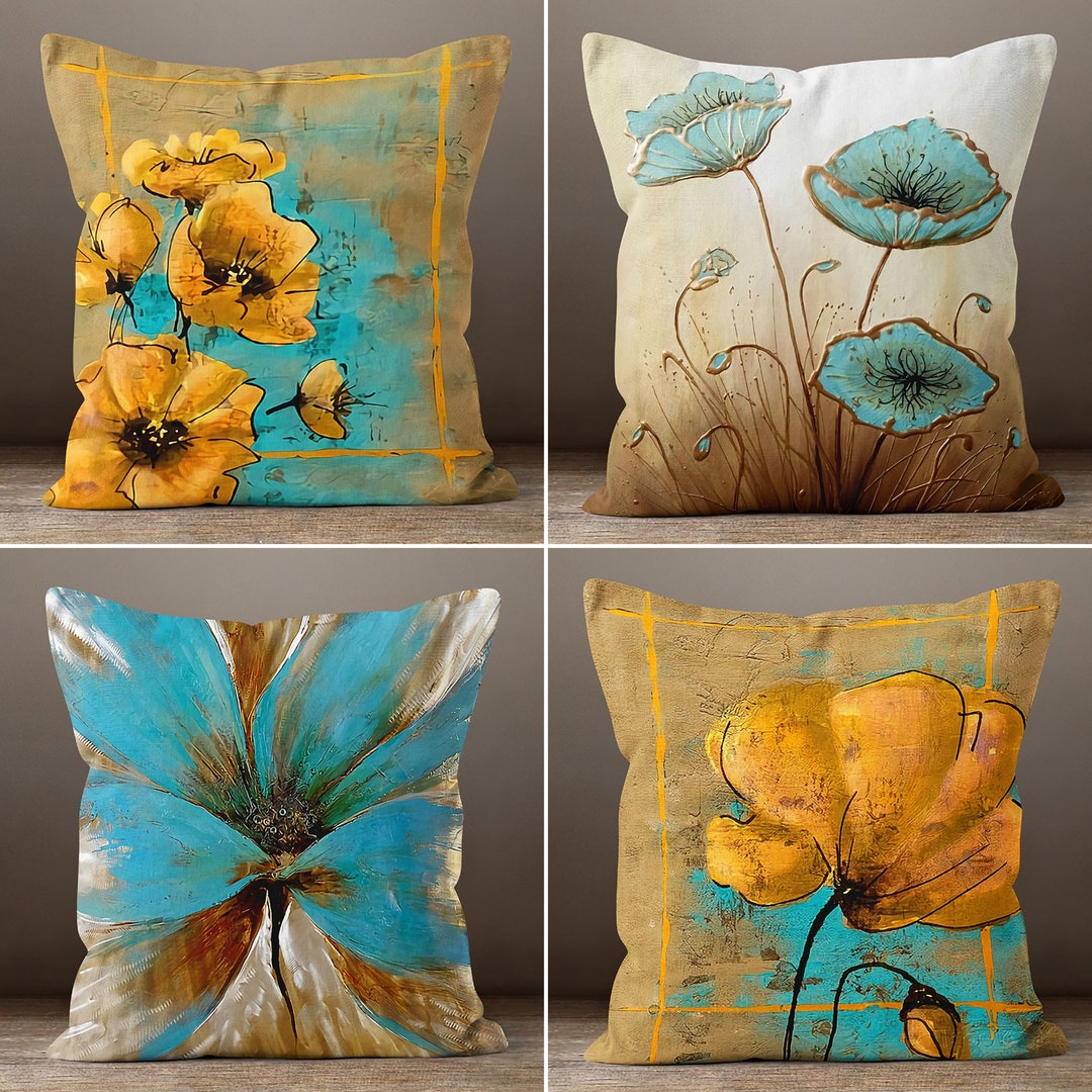 Colorful Floral Pillow Case, Floral Cushion Case,yellow Floral Lumbar