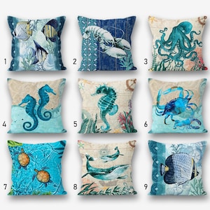 Nautical Pattern Pillow Covers, Beachy Throw Pillow, Beachy Throw Pillow Covers, Ocean Theme Pillows, Blau Starfish Pillow, Beach Home Decor