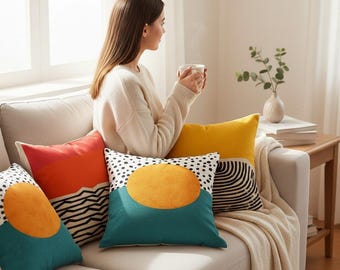 Örngott i modern stil med mitten av århundradet, retro örngott, boho abstrakt örngott, blågrön abstrakt kuddfodral,