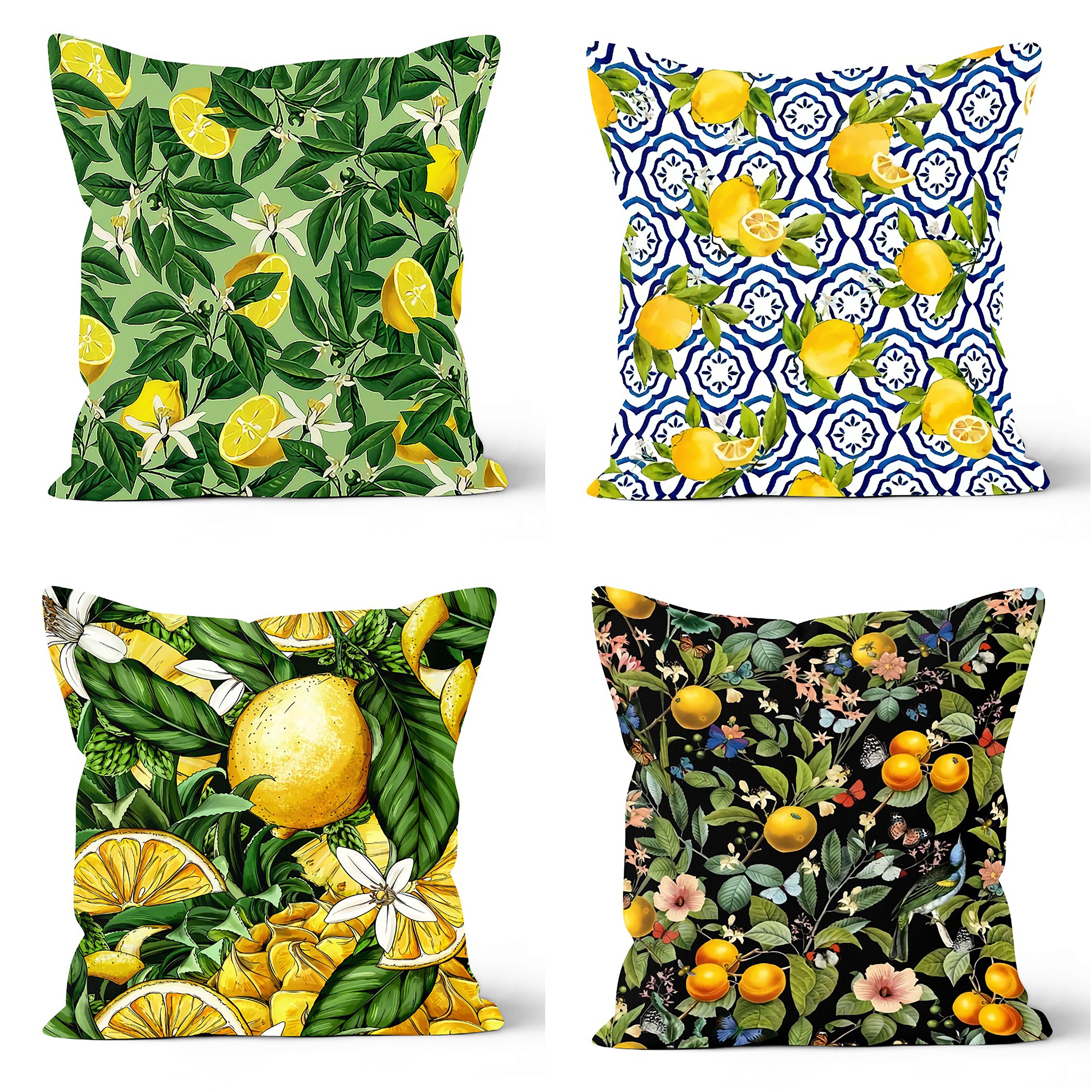 Floral Lemon Pillow Cover Lemon Cushion Case Decorative Etsy UK