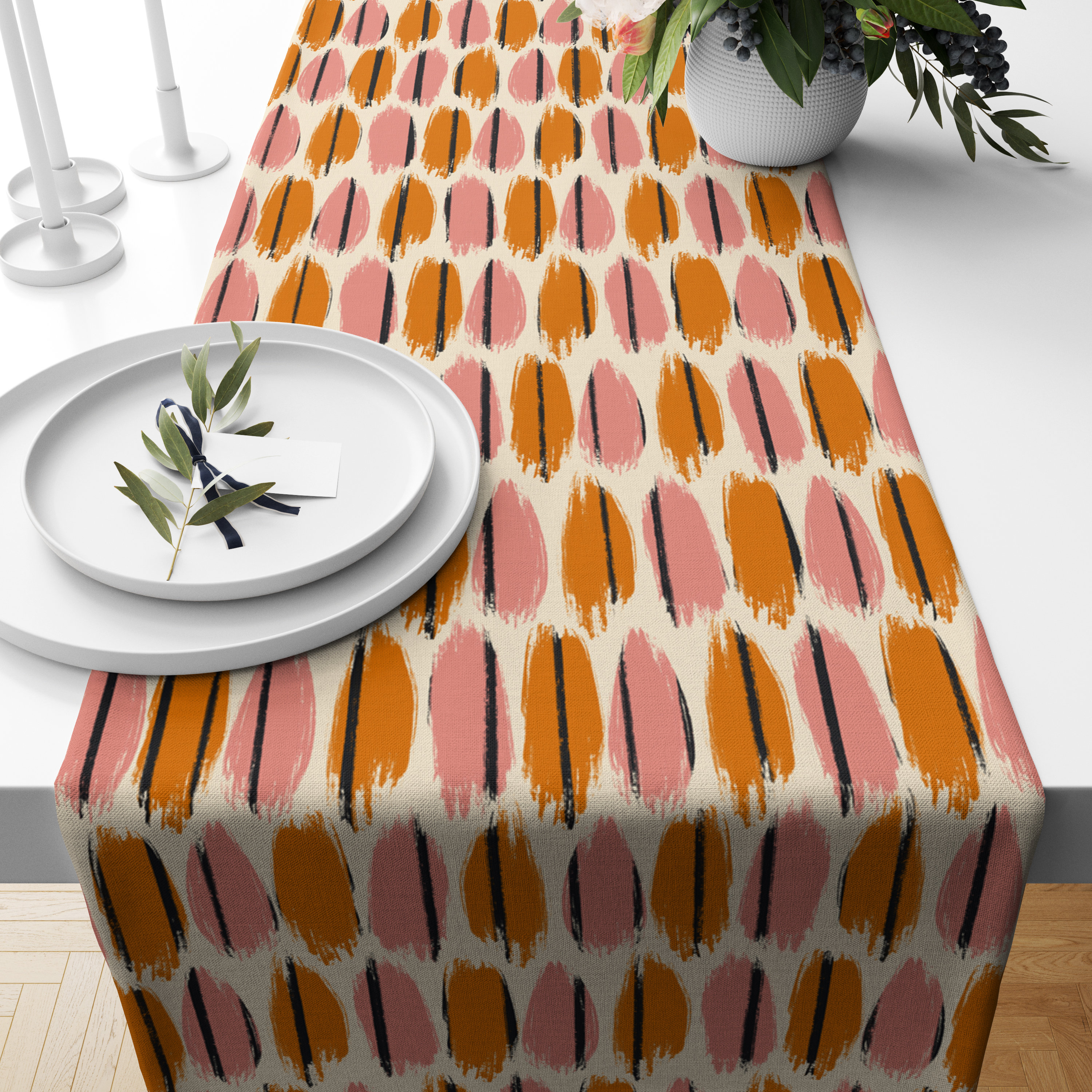 HONGSAM Midcentury Modern Table Runner - 14x72 Inch Geometric Chenille Runner For Coffee Table, Kitchen, Dresser