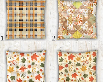 Autumn Leaf Puffy Chair Pads, Fall Chair Pads with Ties, Thanksgiving Chair Pad with Ties