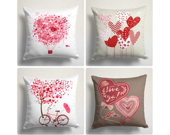 Love Pillow Cover, Red Heart Pillowcase, Gift For Her, Valentine's Day Pillowcase, Love Collection Throw Pillow, Valentines Day Bike Print