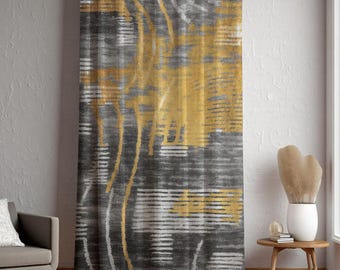 Abstract Gold Grey Curtains, Modern Geometric Window Panels, Contemporary Drapes