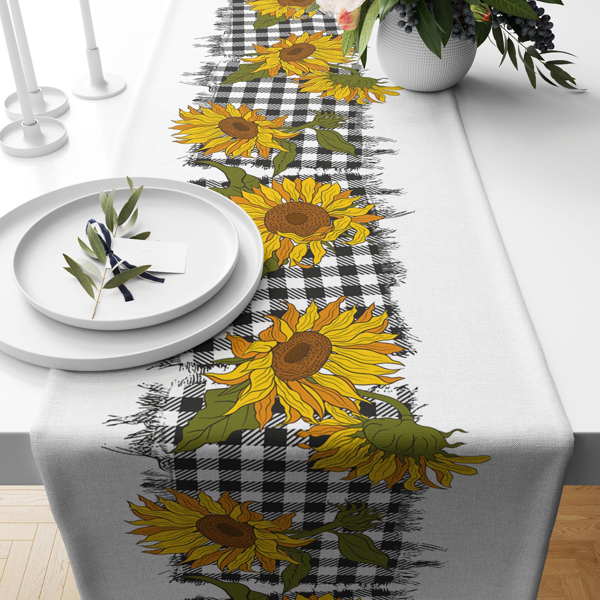 Sunflower Themed Table Runner Floral Tablecloth Table Etsy