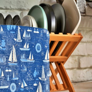 Vintage Nautical Tea Towels, Sailor Kitchen Towels, Sailboat Kitchen Towel, Coastal Boat Design Hand Towel, Maritime Dish Towels