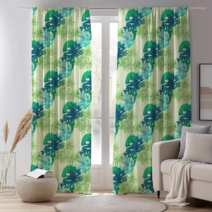 Tropical Palm Leaf Panels, Tropical Jungle Curtains,  Exotic Plants Curtain Panels, Green Tropical Drapes, Blackout Jungle Panel Curtains