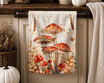 Fall Mushroom Dish Towel,  Autumn Tea Towels